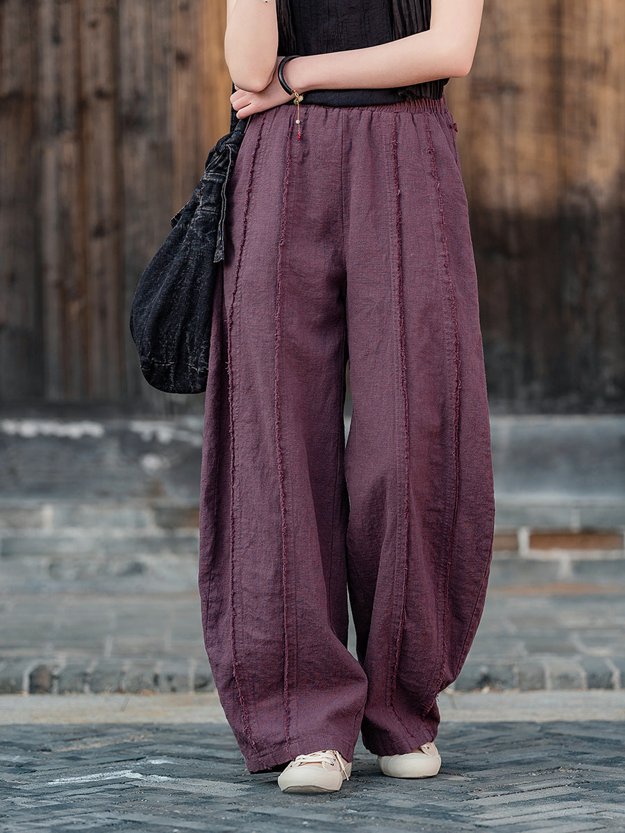 2025 Spring Summer New Linen Women Pants, Ramie Blend Brushed Wide-Leg Lantern Pants, Boho Retro Loose Culottes