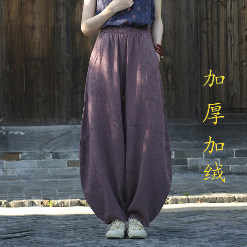 Ramie Sand-Washed Vintage Loose Bohemian Pants Women's Harem Pants – Cotton Linen Meditation Yoga Tai Chi Pants