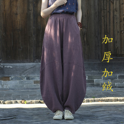 Ramie Sand-Washed Vintage Loose Bohemian Pants Women's Harem Pants – Cotton Linen Meditation Yoga Tai Chi Pants