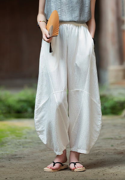 2025 Summer New Retro Zen Casual Pants Women – Linen & Tencel Washed High Waist Wide Leg Culottes for Meditation & Lounge