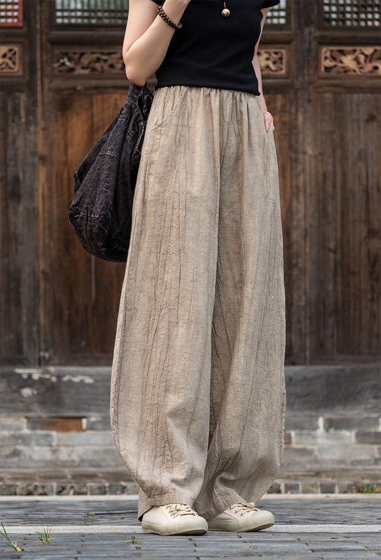 2025 New Ramie Tie-Dye Distressed Casual Pants – Women’s Linen Boho Meditation Harem Pants