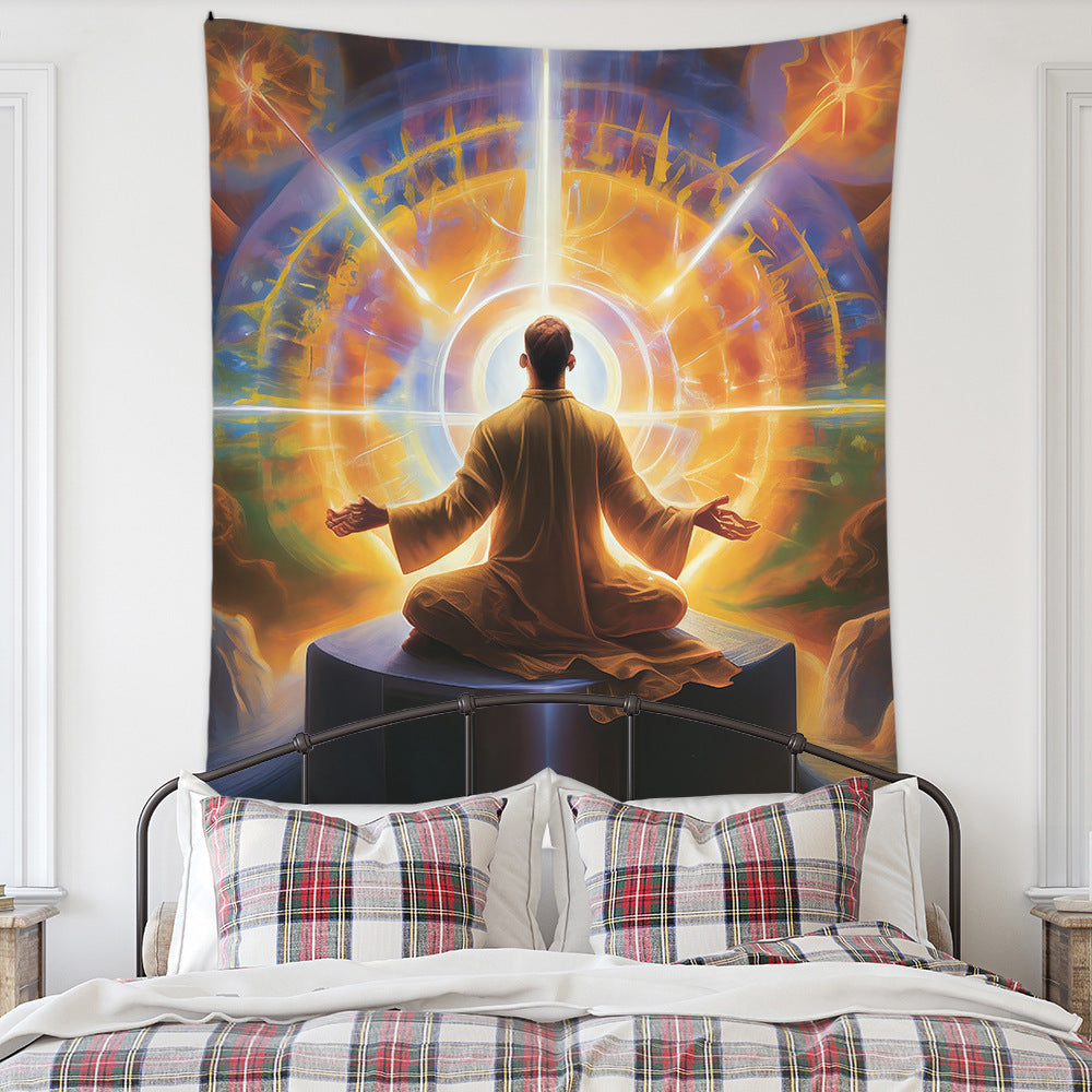 Meditation Bedroom Decor Buddha Shrine Background Digital Printed Peach Skin Tapestry Wall Hanging for Bedroom & Living Room