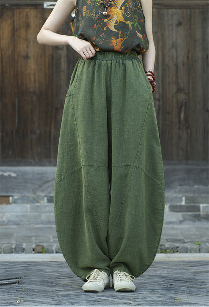 Ramie Sand-Washed Vintage Loose Bohemian Pants Women's Harem Pants – Cotton Linen Meditation Yoga Tai Chi Pants