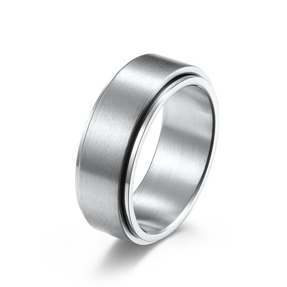 8MM Rotatable Anxiety Relief Titanium Steel Meditation Ring - Matte Brushed 18K Gold Plated Men's Jewelry