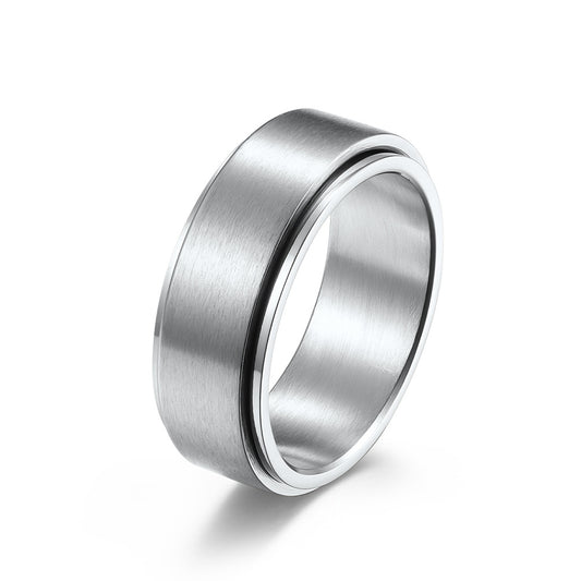 8MM Rotatable Anxiety Relief Titanium Steel Meditation Ring - Matte Brushed 18K Gold Plated Men's Jewelry