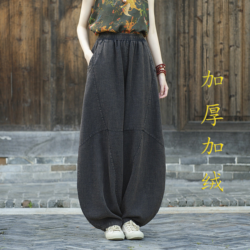 Ramie Sand-Washed Vintage Loose Bohemian Pants Women's Harem Pants – Cotton Linen Meditation Yoga Tai Chi Pants