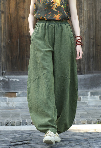 Ramie Sand-Washed Vintage Loose Bohemian Pants Women's Harem Pants – Cotton Linen Meditation Yoga Tai Chi Pants