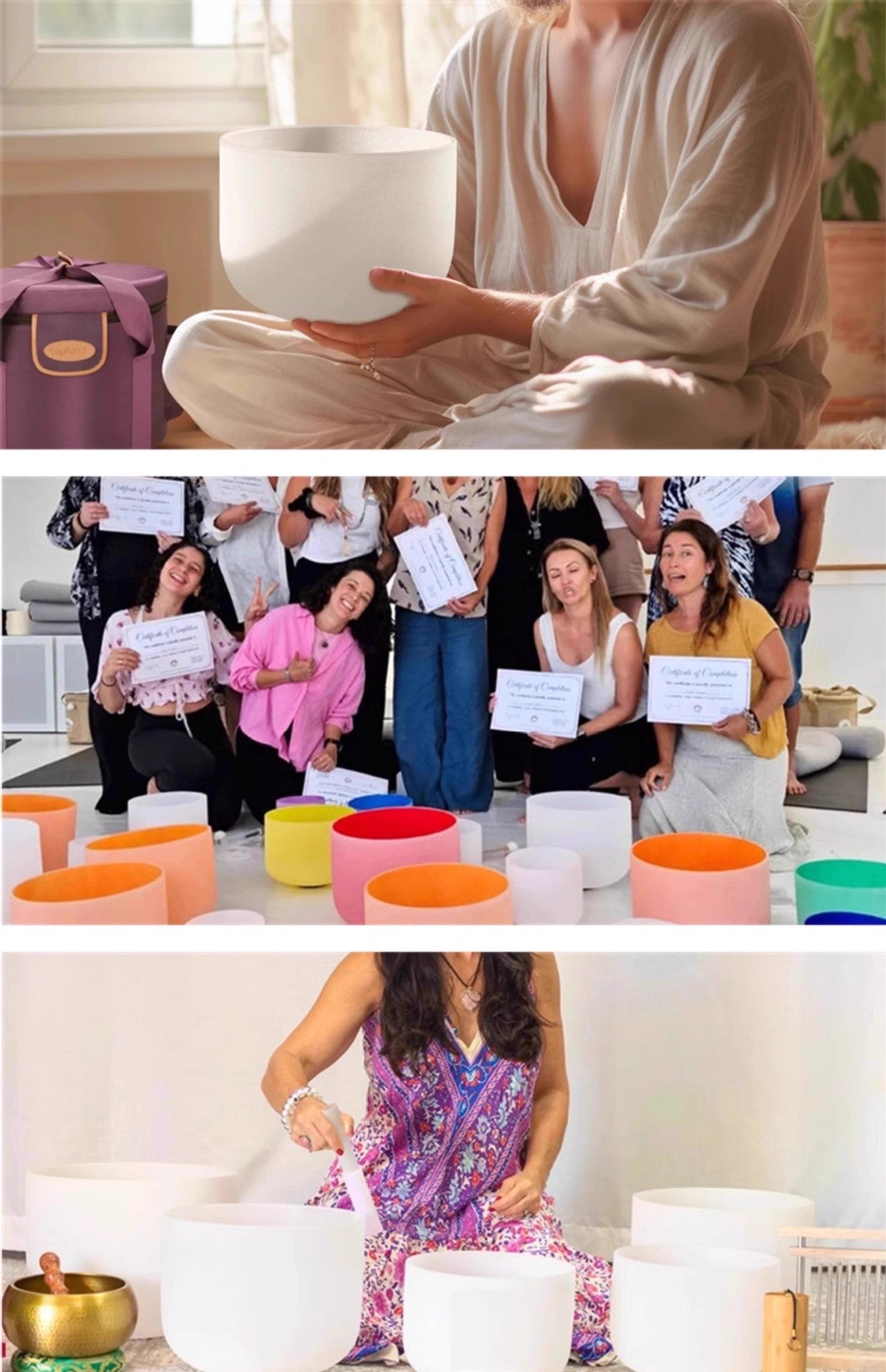 432Hz Crystal Singing Bowl Set - Yoga Meditation Sound Healing Bowl, Stress Relief, High-Purity Quartz, Precision Tuned