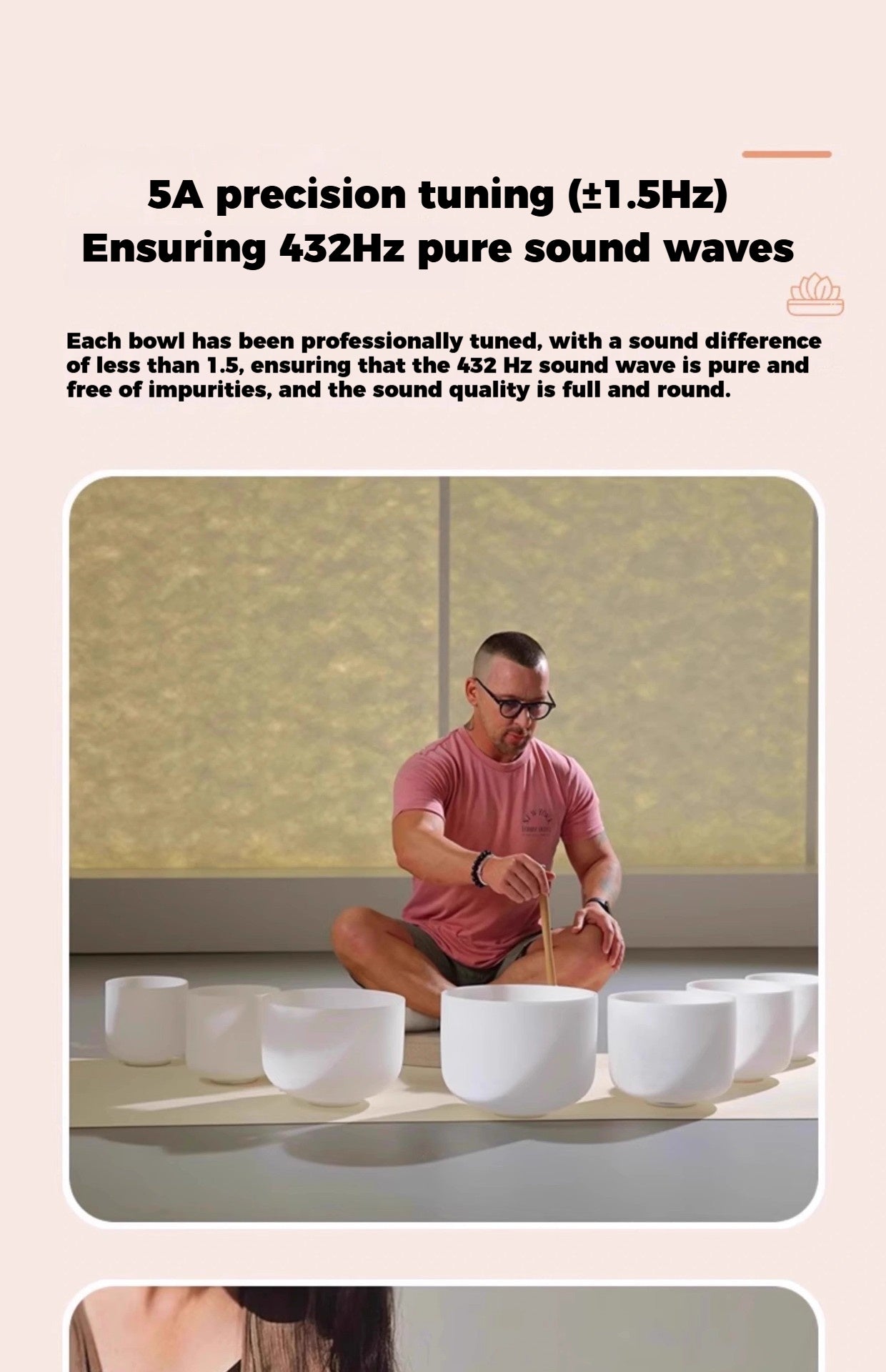 432Hz Crystal Singing Bowl Set - Yoga Meditation Sound Healing Bowl, Stress Relief, High-Purity Quartz, Precision Tuned