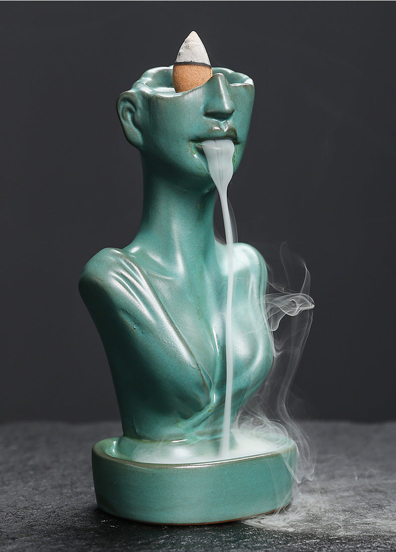 Ceramic Backflow Incense Burner - Matte Blue/Matte Green/Kiln Blue - Zen Meditation Home Decor