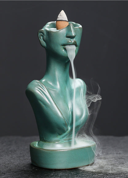Ceramic Backflow Incense Burner - Matte Blue/Matte Green/Kiln Blue - Zen Meditation Home Decor