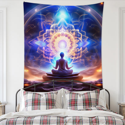 Meditation Bedroom Decor Buddha Shrine Background Digital Printed Peach Skin Tapestry Wall Hanging for Bedroom & Living Room