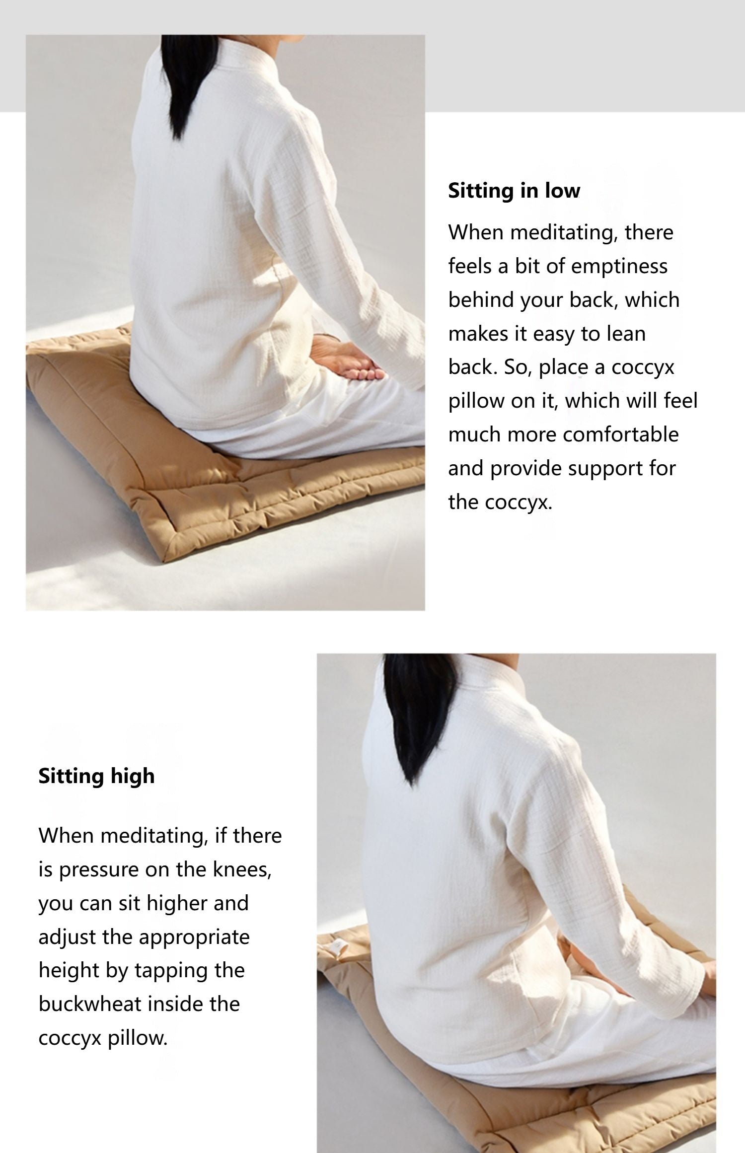 Tailbone Support Buckwheat Meditation Cushion – Simple & Comfortable Zen Sitting Pillow for Yoga, Floor, Balcony