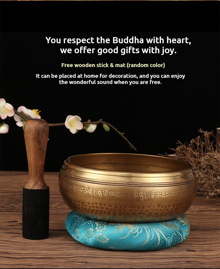 Nepal Handmade Tibetan Singing Bowl - Six-Syllable Mantra Meditation Bowl for Yoga, Sound Healing & Feng Shui (Multiple Sizes)
