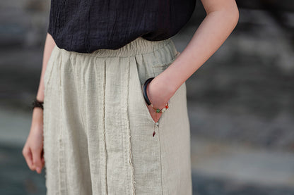 2025 Spring Summer New Linen Women Pants, Ramie Blend Brushed Wide-Leg Lantern Pants, Boho Retro Loose Culottes