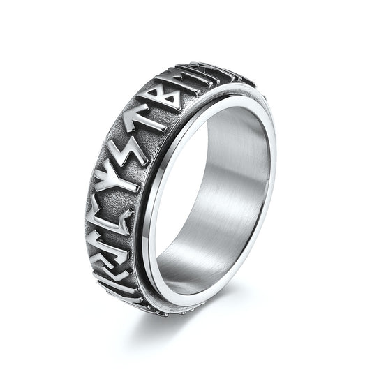 Nordic Viking Rune Spinning Ring – Stainless Steel Anxiety Relief Jewelry for Meditation, Unisex