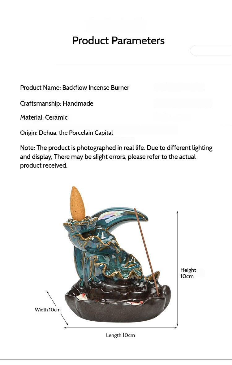 Ceramic Backflow Incense Burner – Handmade Zen Double Fish Design, Reflow Incense Holder for Home Decor, Meditation