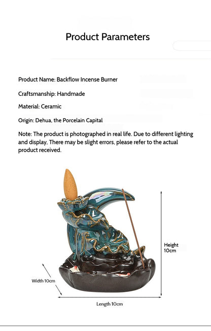 Ceramic Backflow Incense Burner – Handmade Zen Double Fish Design, Reflow Incense Holder for Home Decor, Meditation