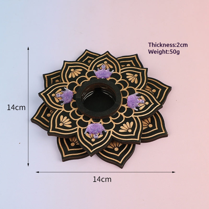 Multi-Layer Crystal Ball Display Stand Wooden Craft Base – Meditation Energy Creative Wooden Decor (Style A/B/C, with Crown Decoration)