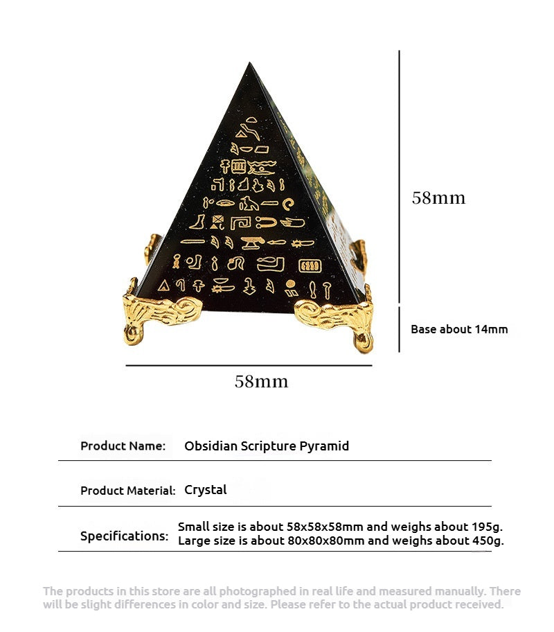 Obsidian Scripture Pyramid | Ancient Egyptian Crystal Pyramid | Meditation Energy Tower | Home Decor Ornament