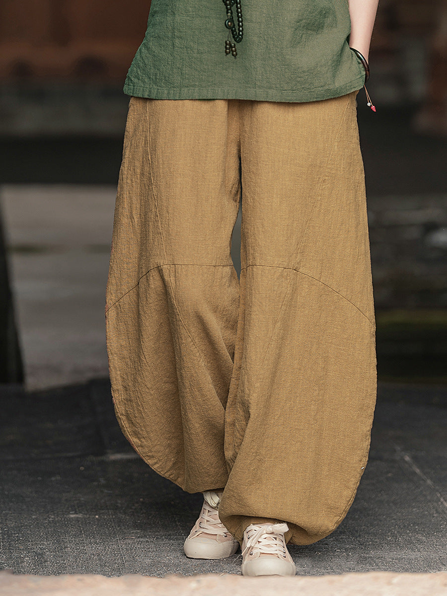 Ramie Sand-Washed Vintage Loose Bohemian Pants Women's Harem Pants – Cotton Linen Meditation Yoga Tai Chi Pants