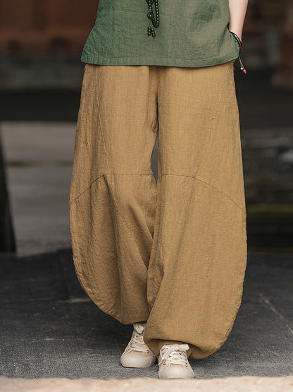 Ramie Sand-Washed Vintage Loose Bohemian Pants Women's Harem Pants – Cotton Linen Meditation Yoga Tai Chi Pants