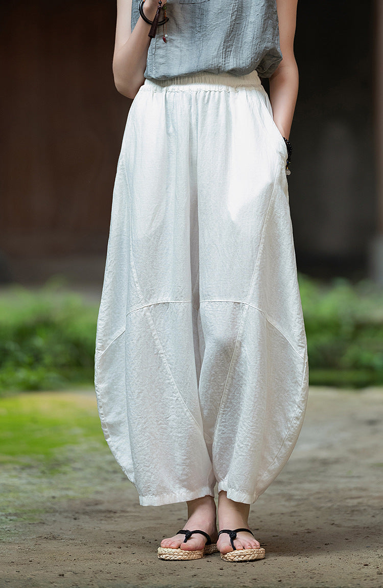 2025 Summer New Retro Zen Casual Pants Women – Linen & Tencel Washed High Waist Wide Leg Culottes for Meditation & Lounge