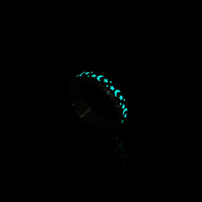 Star Moon Titanium Steel Rotatable Glow in the Dark Ring for Stress Relief Anxiety Reduction Unisex Meditation Ring