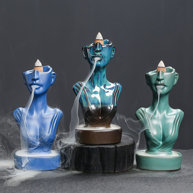 Ceramic Backflow Incense Burner - Matte Blue/Matte Green/Kiln Blue - Zen Meditation Home Decor