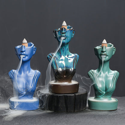 Ceramic Backflow Incense Burner - Matte Blue/Matte Green/Kiln Blue - Zen Meditation Home Decor