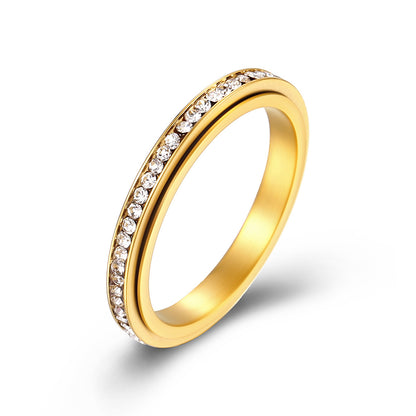 INS Minimalist 3mm Full Diamond Rotating Titanium Steel Meditation Anxiety Relief Ring, Stackable Elegant Stress-Relief Pinky Ring for Women