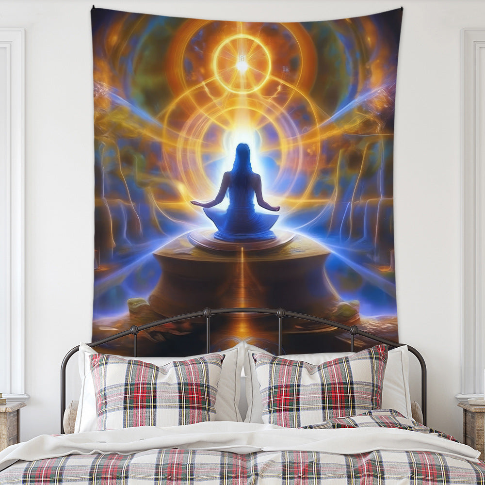 Meditation Bedroom Decor Buddha Shrine Background Digital Printed Peach Skin Tapestry Wall Hanging for Bedroom & Living Room