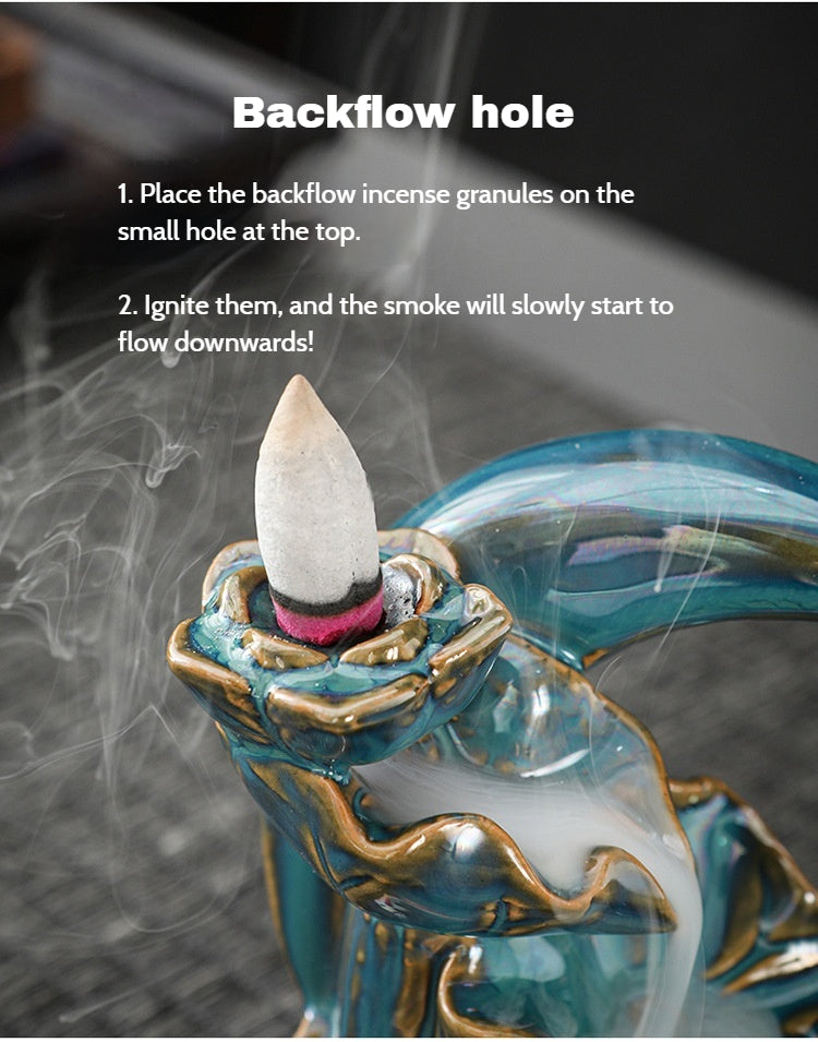 Ceramic Backflow Incense Burner – Handmade Zen Double Fish Design, Reflow Incense Holder for Home Decor, Meditation