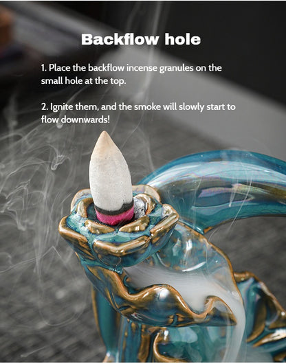 Ceramic Backflow Incense Burner – Handmade Zen Double Fish Design, Reflow Incense Holder for Home Decor, Meditation