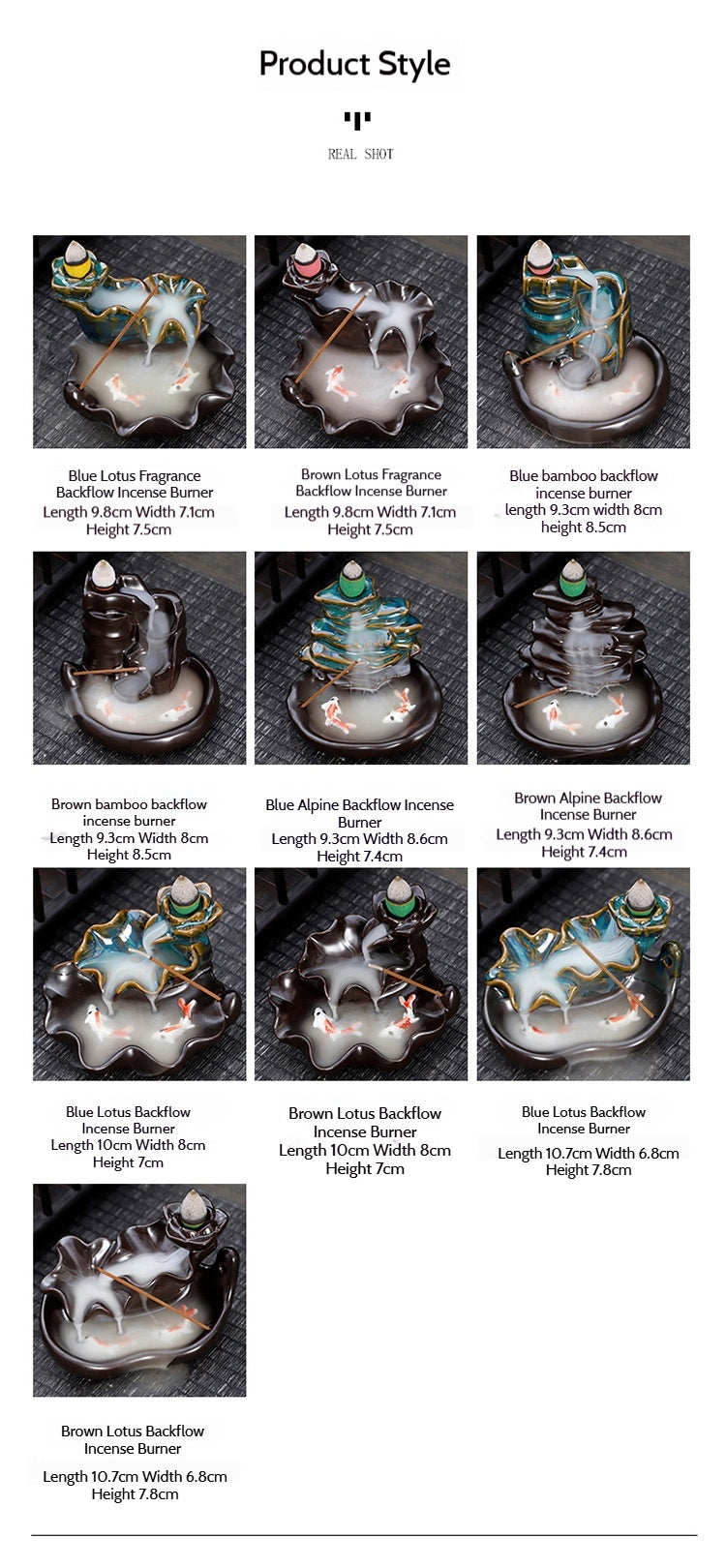 Ceramic Backflow Incense Burner – Handmade Zen Double Fish Design, Reflow Incense Holder for Home Decor, Meditation