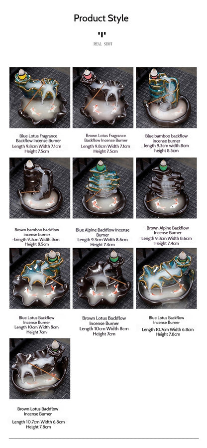 Ceramic Backflow Incense Burner – Handmade Zen Double Fish Design, Reflow Incense Holder for Home Decor, Meditation
