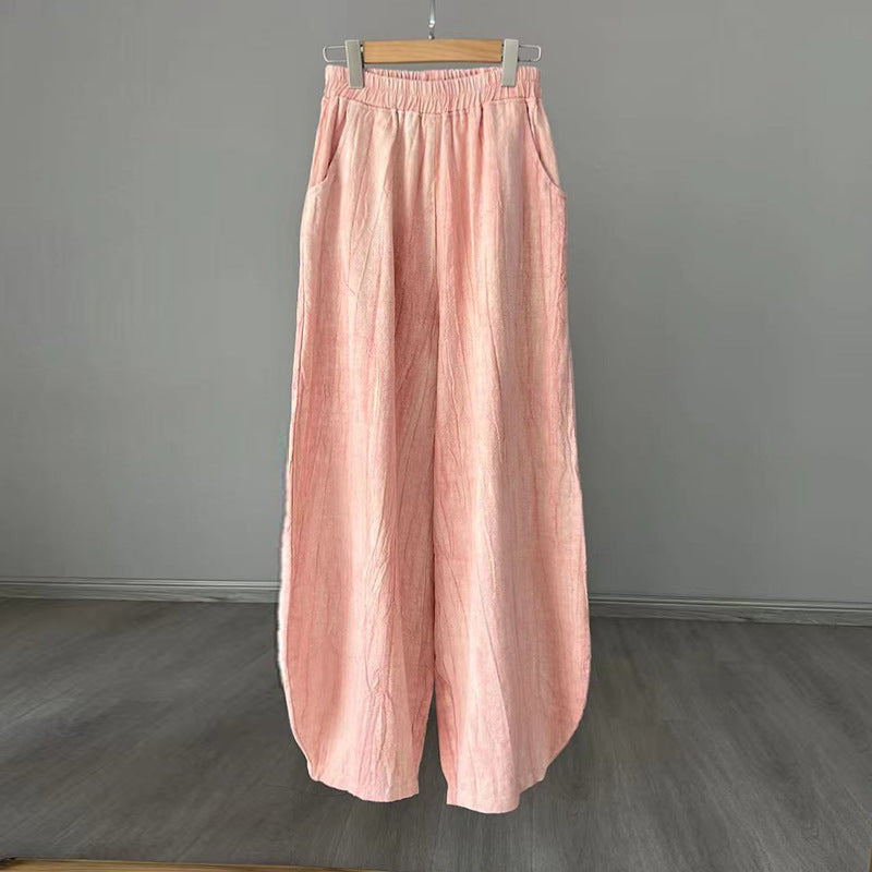 2025 New Ramie Tie-Dye Distressed Casual Pants – Women’s Linen Boho Meditation Harem Pants