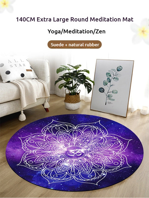 140CM Extra Large Suede & Natural Rubber Meditation Yoga Mat - High-Temperature Digital Print, Sweat-Absorbent, Non-Slip, Zen Meditation Cushion (Multiple Patterns Available)