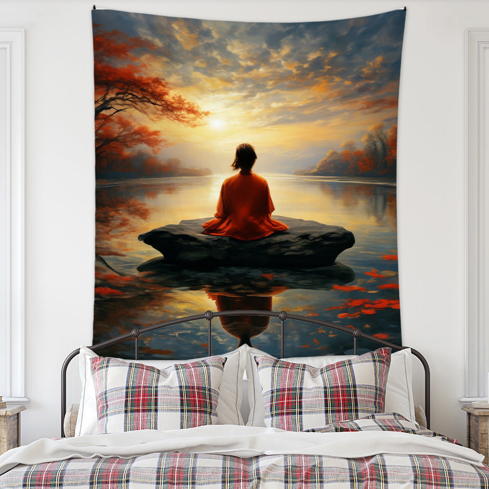 Meditation Bedroom Decor Buddha Shrine Background Digital Printed Peach Skin Tapestry Wall Hanging for Bedroom & Living Room