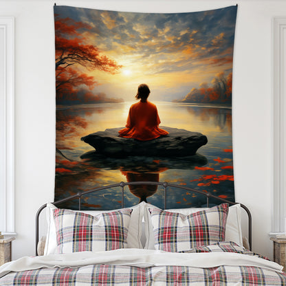 Meditation Bedroom Decor Buddha Shrine Background Digital Printed Peach Skin Tapestry Wall Hanging for Bedroom & Living Room