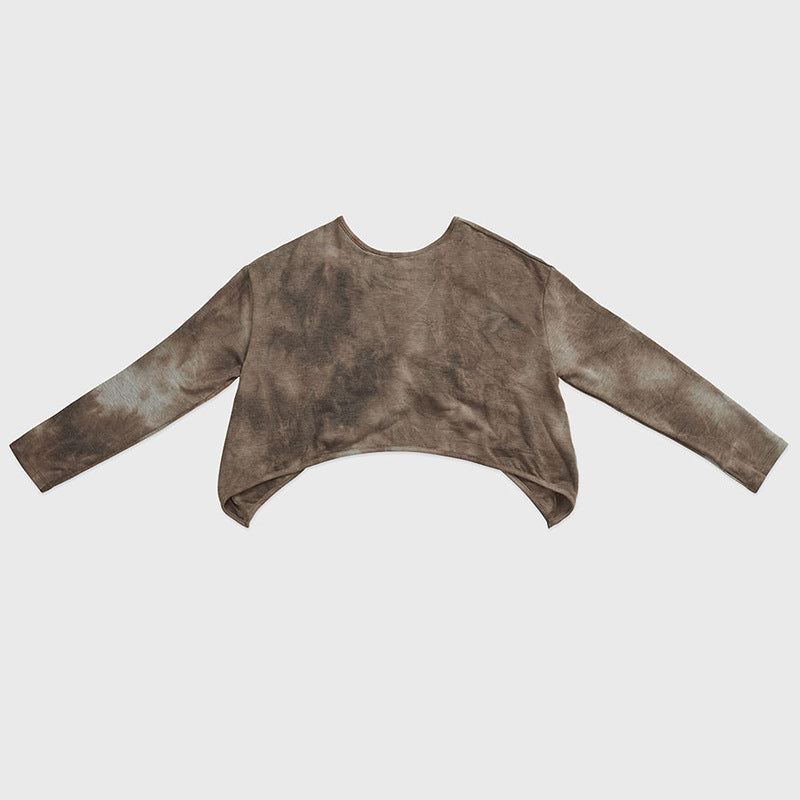 Tie-Dye Camouflage Long Sleeve Yoga Tops for Women, Short Cropped Sports Shirt with Back Cutout, Moisture-Wicking Workout Tee