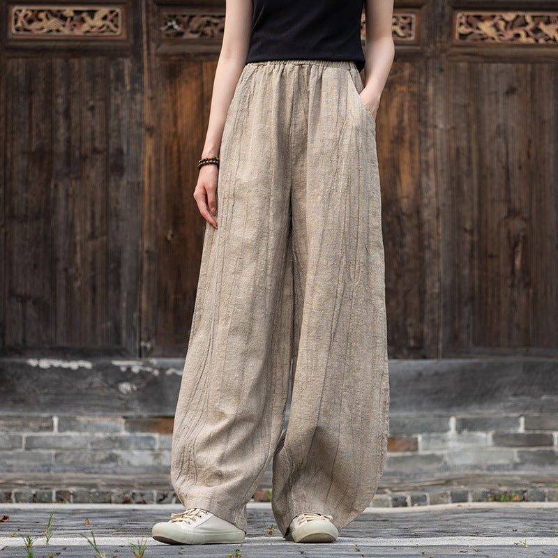 2025 New Ramie Tie-Dye Distressed Casual Pants – Women’s Linen Boho Meditation Harem Pants