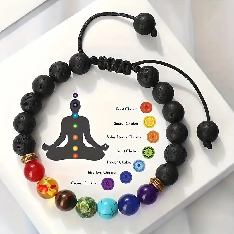 Colorful Volcanic Stone Braided Meditation Bracelet, Natural Stone Handmade Beads, Unisex Spiritual Jewelry, Travel Souvenir Gift