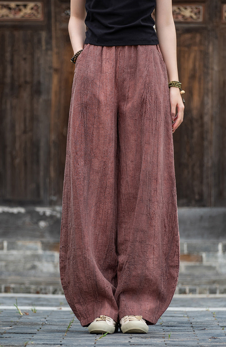 2025 New Ramie Tie-Dye Distressed Casual Pants – Women’s Linen Boho Meditation Harem Pants