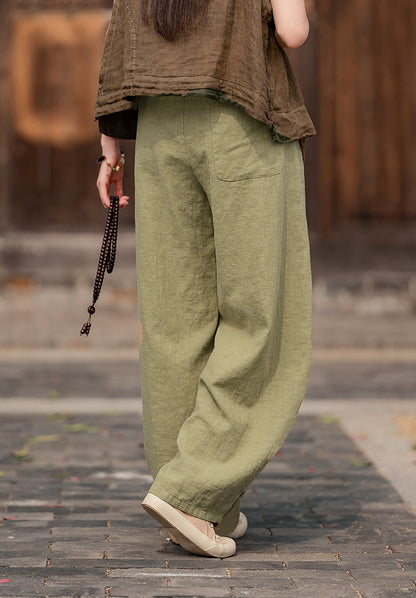 2025 Spring Summer New Linen Women Pants, Ramie Blend Brushed Wide-Leg Lantern Pants, Boho Retro Loose Culottes