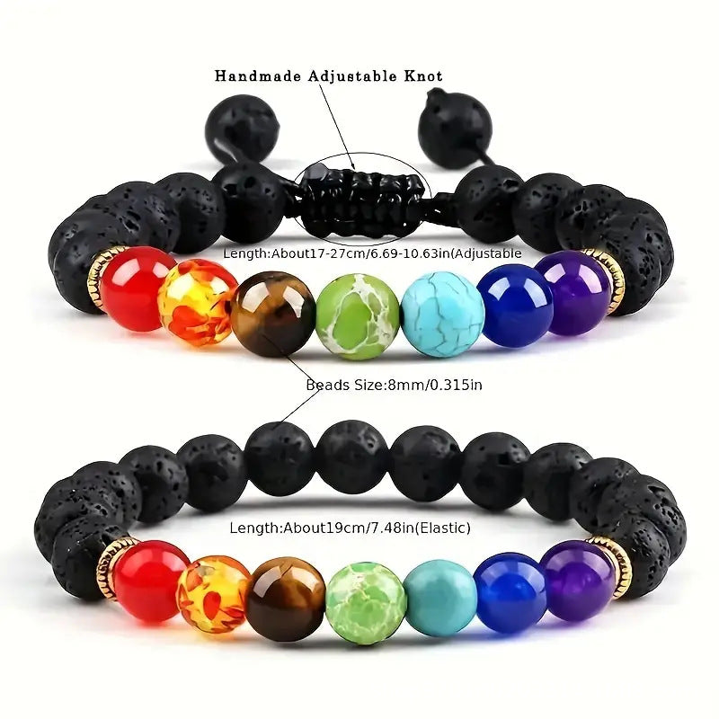 Colorful Volcanic Stone Braided Meditation Bracelet, Natural Stone Handmade Beads, Unisex Spiritual Jewelry, Travel Souvenir Gift