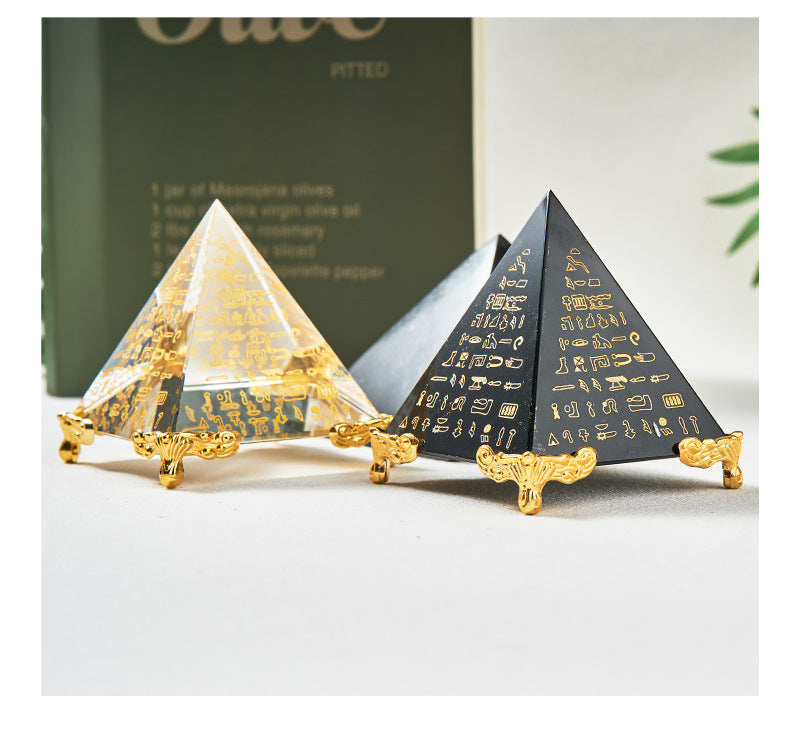 Obsidian Scripture Pyramid | Ancient Egyptian Crystal Pyramid | Meditation Energy Tower | Home Decor Ornament