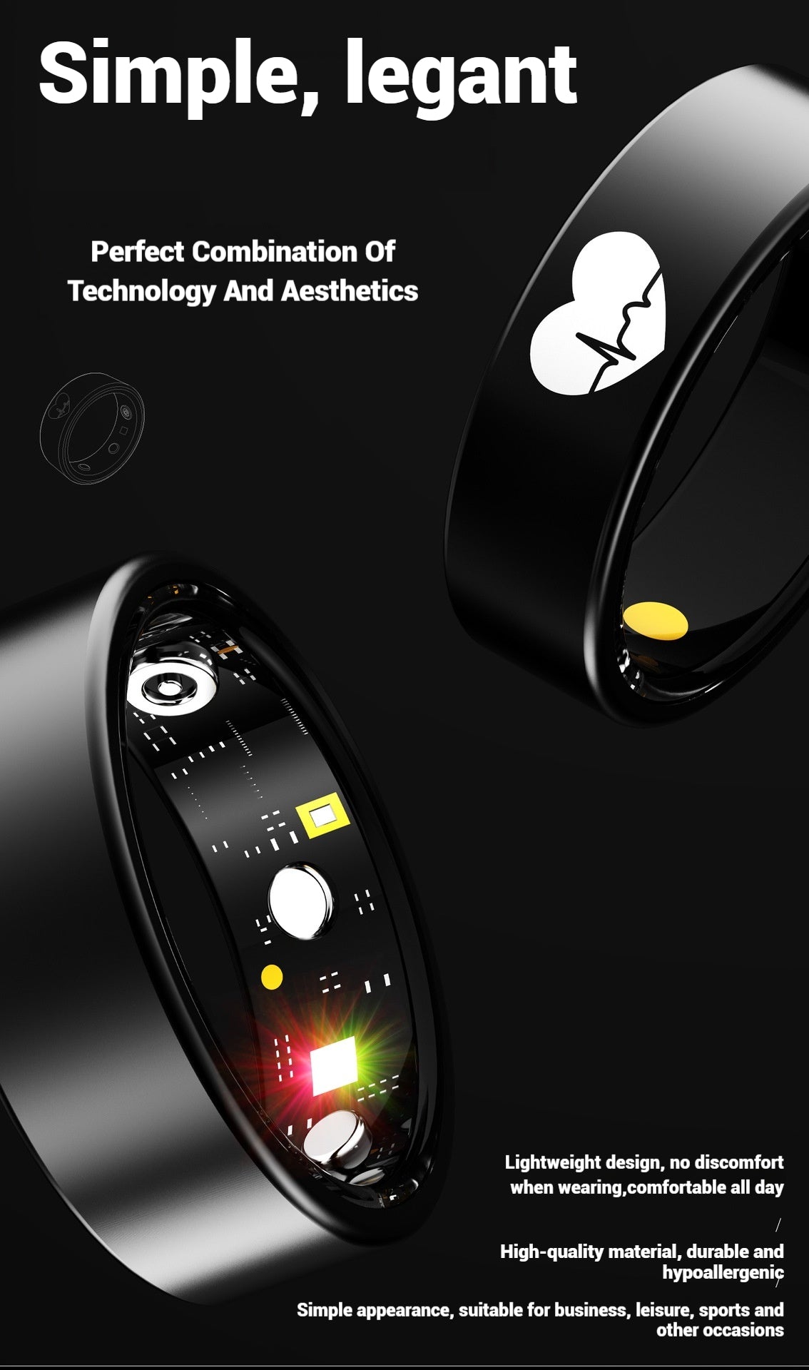 New R30 Smart Ring – ECG/Heart Rate/Blood Oxygen/Temperature/Sleep Tracking/Multi-Sport Modes Health Monitor Ring