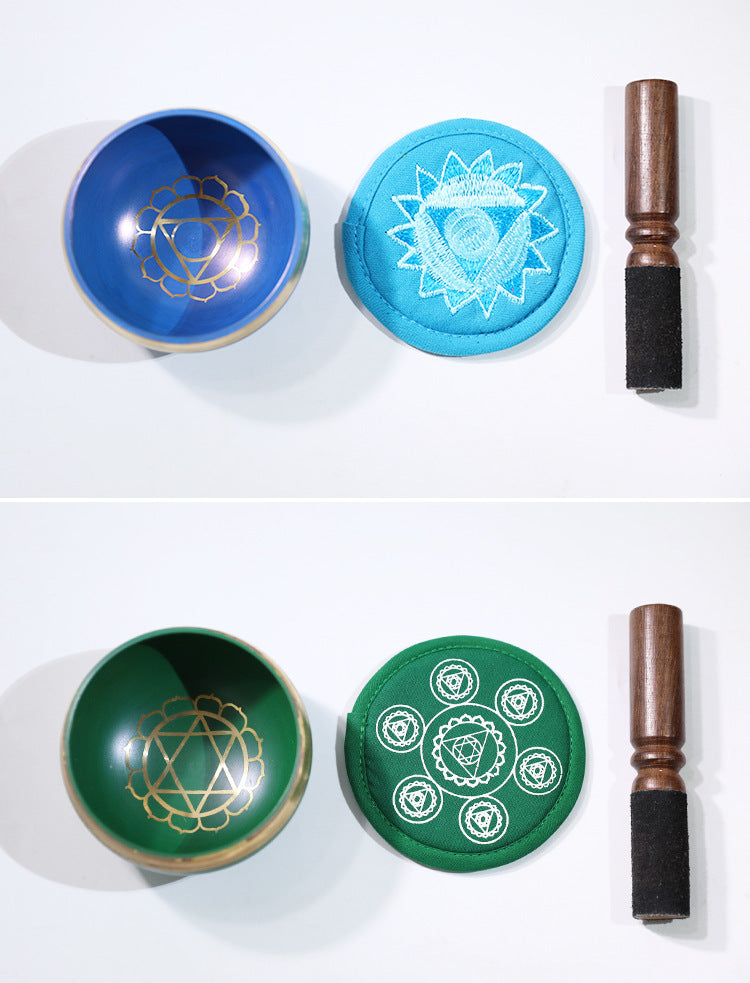 Nepal Handmade Singing Bowl Set for Meditation & Yoga (7 Chakra Colors) – Copper Tibetan Sound Bowl