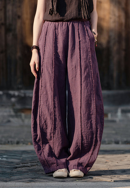 2025 Spring Summer New Linen Women Pants, Ramie Blend Brushed Wide-Leg Lantern Pants, Boho Retro Loose Culottes